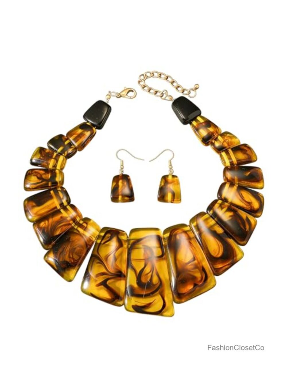 Acrylic Chunky Statement Necklace Earring Set Tortoise Shell Turquoise